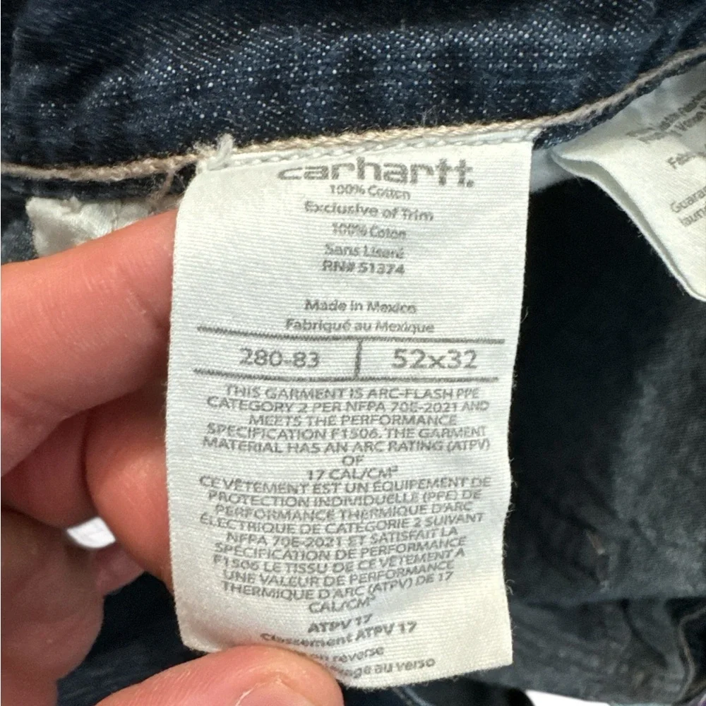 Carhart Flame Resistant‎ Jeans FR Cat 2 NFPA 2112 Men’s Size 52x32 Denim 280-83